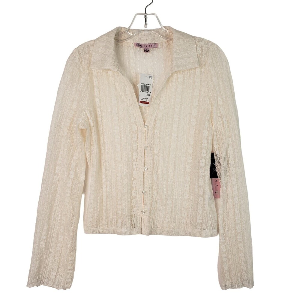 Crave‎ Fame Womens Large Marshmallow Lace Knit Button Down Long Sleeve Blouse